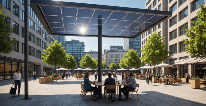 Solaire urbain et fraîcheur : ombrières – brumisateurs – matériaux