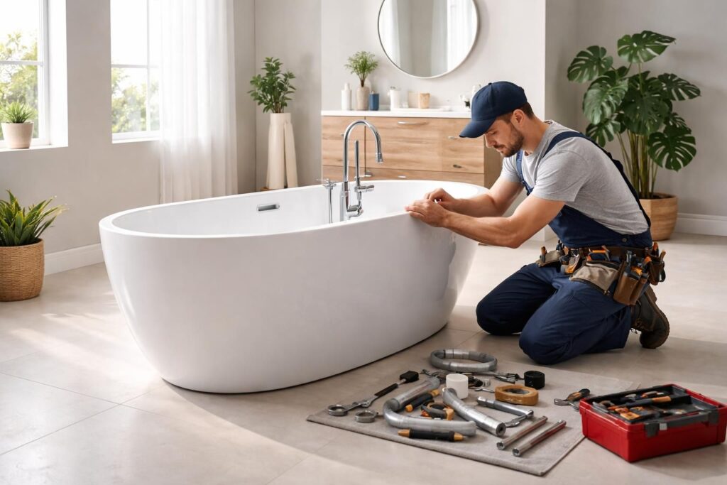 Installer une baignoire îlot Jacob Delafon dans votre salle de bain
