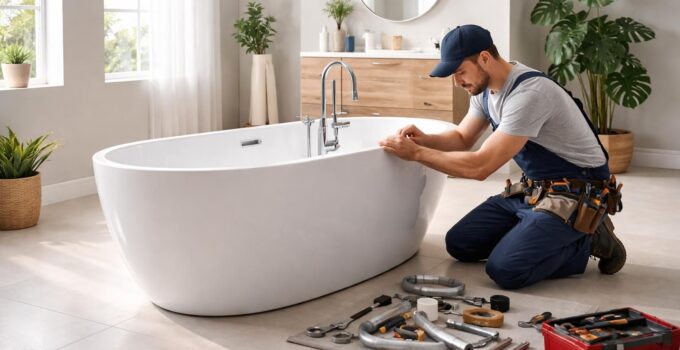 Installer une baignoire îlot Jacob Delafon dans votre salle de bain