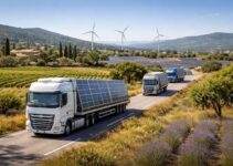 Logistique énergies vertes en Provence avec des semi-remorques DAF et MAN pour panneaux solaires